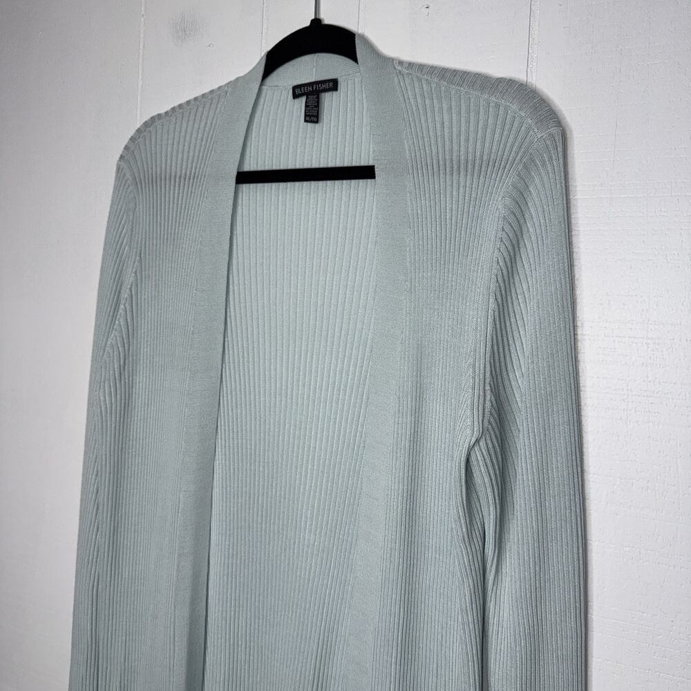 Eileen Fisher Women’s 100% Lyocell Ribbed Long Cardigan Open Front Light Blue XL - Picture 3 of 6